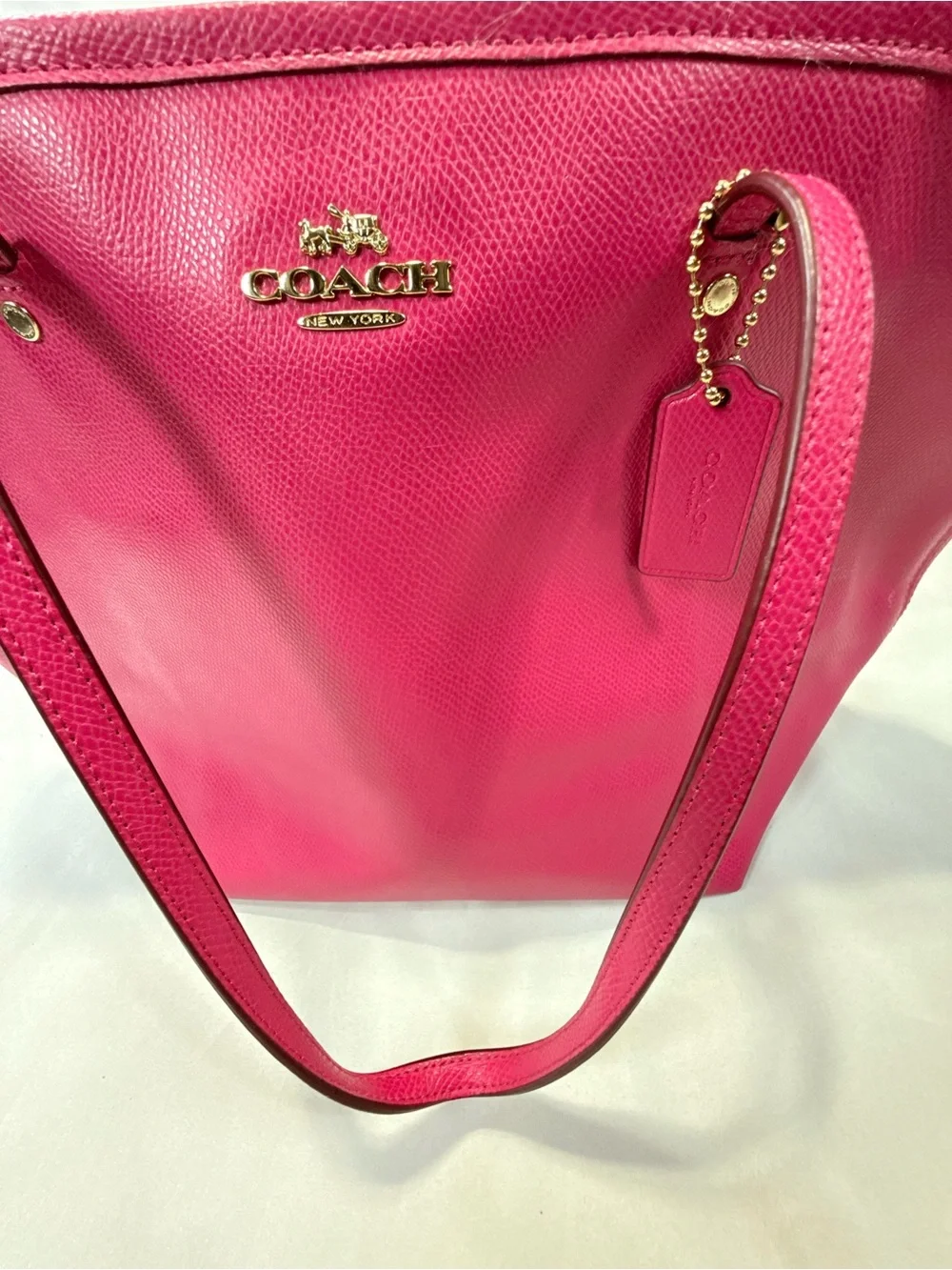 Coach Fuchsia Leather Tote with Gold Hardware